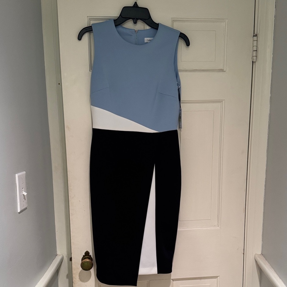 Calvin Klein Sleeveless Blue and Black Midi Dress